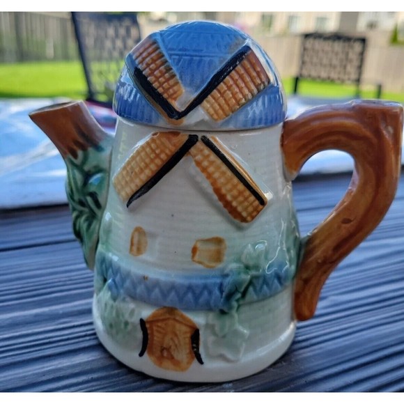 Unbranded Dining Vintage Windmill Teapot Made In Japan Hand Painted